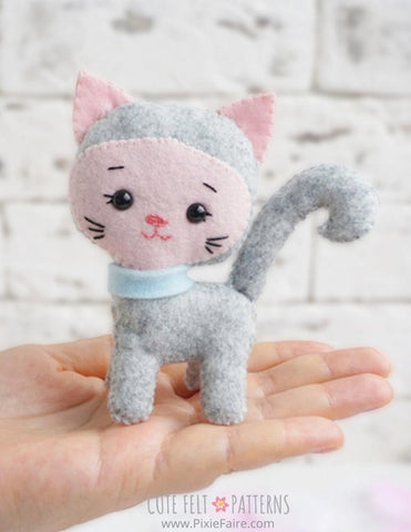 Cute Felt Patterns Hand Sewing Kid Kitty 4" Felt Plush Hand Sewing Pattern Pixie Faire