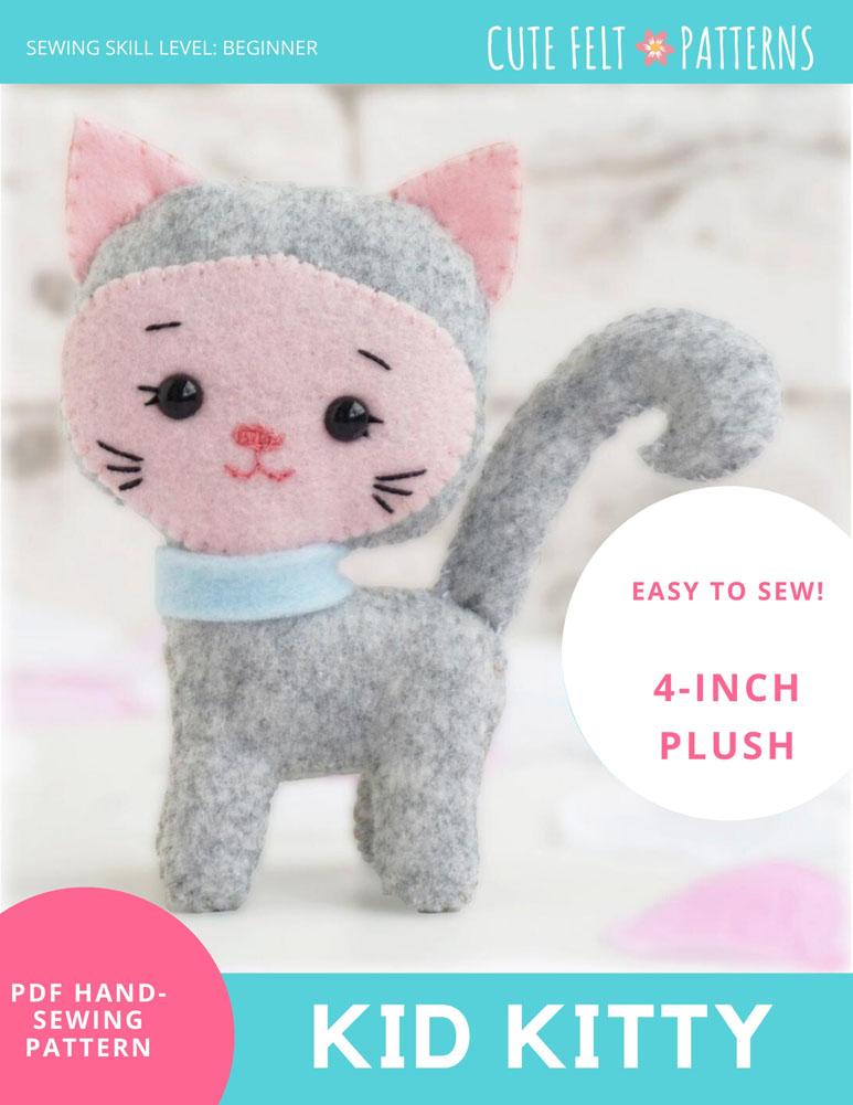 Cute Felt Patterns Hand Sewing Kid Kitty 4" Felt Plush Hand Sewing Pattern Pixie Faire