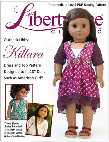 Liberty Jane 18 Inch Modern Killara Dress and Lightning Ridge Top 18" Doll Clothes Pattern Pixie Faire