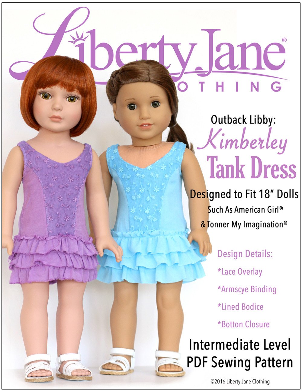 Liberty Jane 18 Inch Modern Kimberley Tank Dress 18" Doll Clothes Pattern Pixie Faire