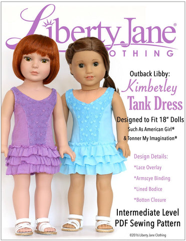 Liberty Jane 18 Inch Modern Kimberley Tank Dress 18" Doll Clothes Pattern Pixie Faire