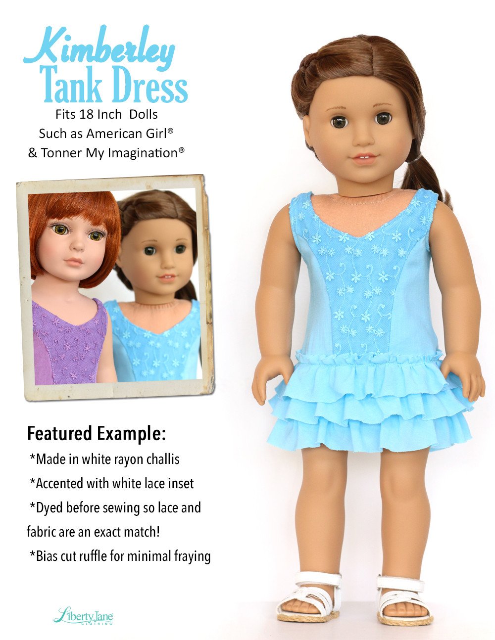 Liberty Jane 18 Inch Modern Kimberley Tank Dress 18" Doll Clothes Pattern Pixie Faire
