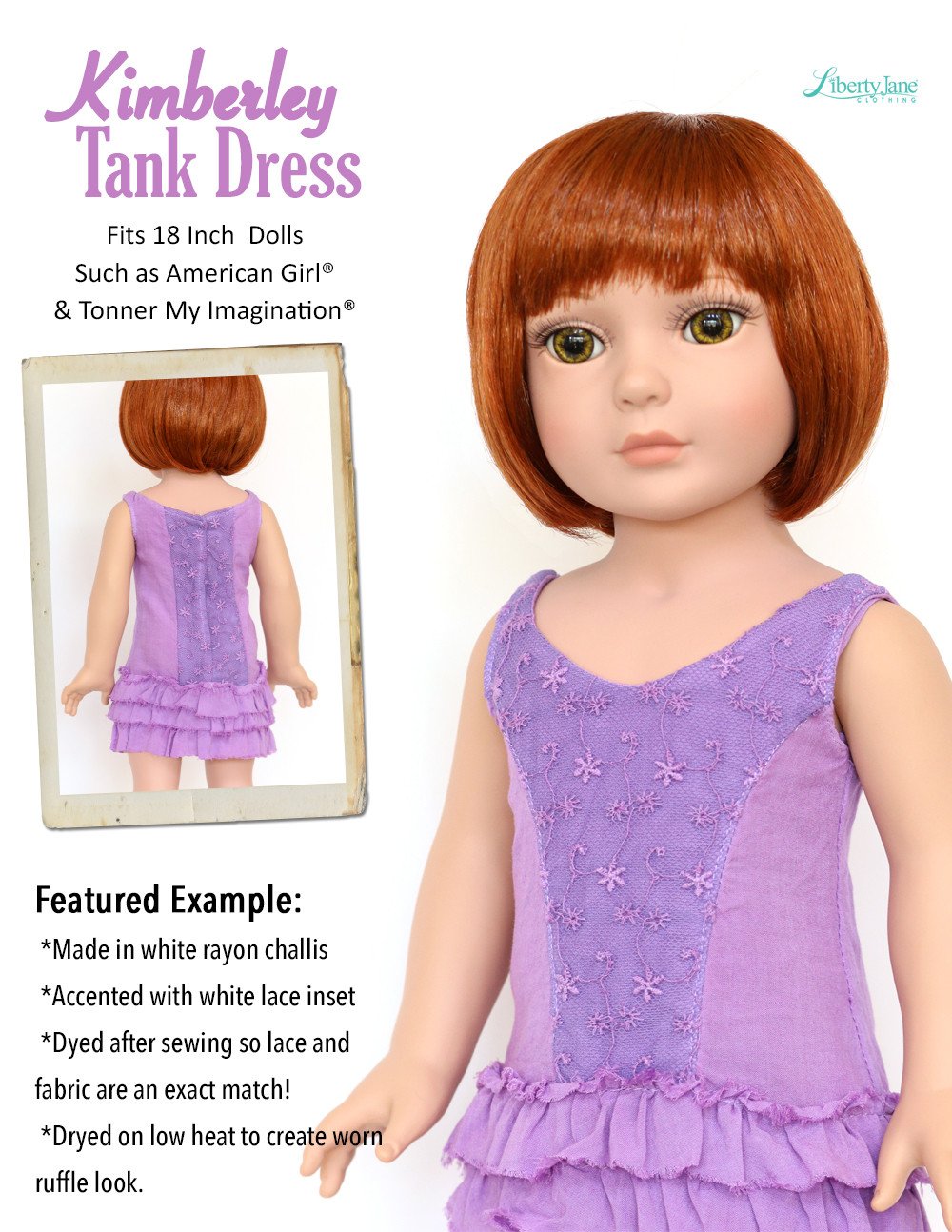 Liberty Jane 18 Inch Modern Kimberley Tank Dress 18" Doll Clothes Pattern Pixie Faire
