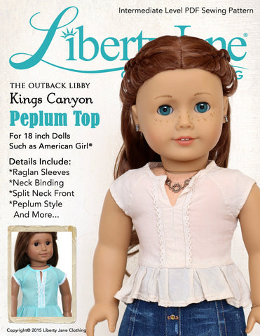 Liberty Jane 18 Inch Modern Kings Canyon Peplum Top 18" Doll Clothes Pattern Pixie Faire