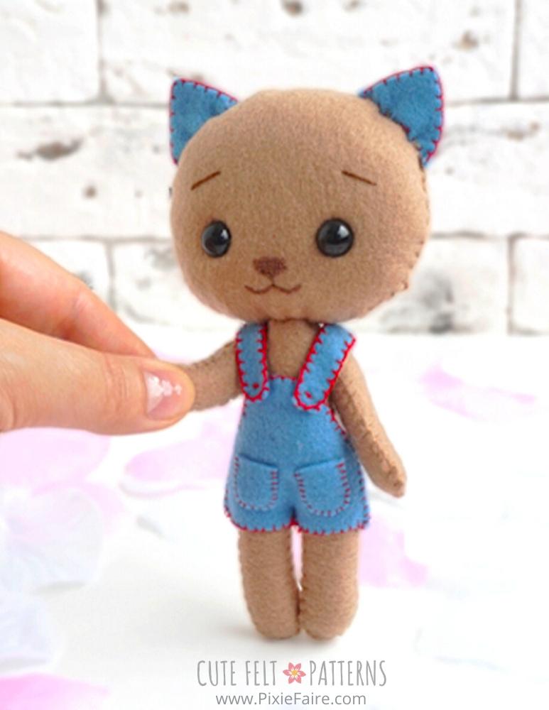 Cute Felt Patterns Hand Sewing Kitty Kitty 6.5" Felt Plush Hand Sewing Pattern Pixie Faire