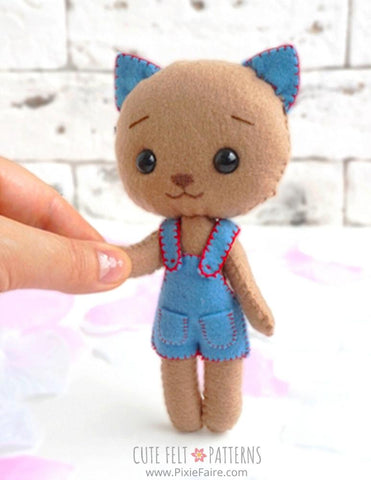 Cute Felt Patterns Hand Sewing Kitty Kitty 6.5" Felt Plush Hand Sewing Pattern Pixie Faire
