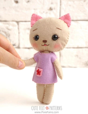Cute Felt Patterns Hand Sewing Kitty Kitty 6.5" Felt Plush Hand Sewing Pattern Pixie Faire
