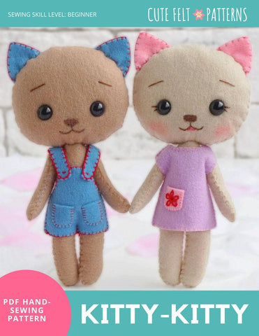 Cute Felt Patterns Hand Sewing Kitty Kitty 6.5" Felt Plush Hand Sewing Pattern Pixie Faire