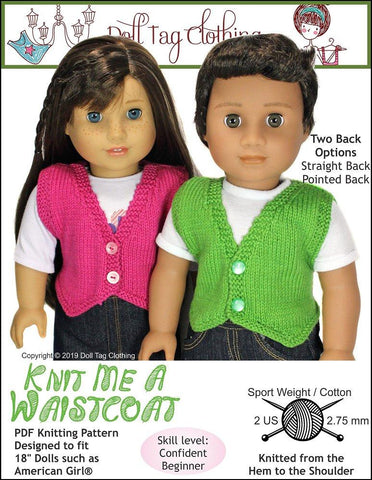 Doll Tag Clothing Knitting Knit Me A Waistcoat 18" Doll Knitting Pattern Pixie Faire