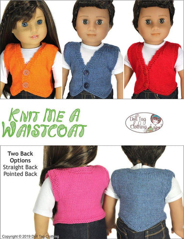Doll Tag Clothing Knitting Knit Me A Waistcoat 18" Doll Knitting Pattern Pixie Faire