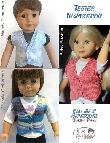 Doll Tag Clothing Knitting Knit Me A Waistcoat 18" Doll Knitting Pattern Pixie Faire