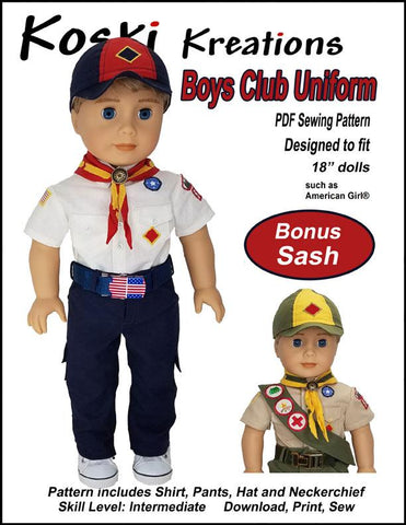 Koski Kreations 18 Inch Modern Boys Club Uniform 18" Doll Clothes Pattern Pixie Faire
