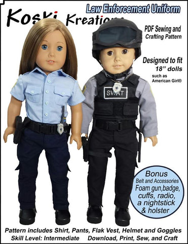 Koski Kreations 18 Inch Modern Law Enforcement Uniform 18" Doll Clothes Pattern Pixie Faire