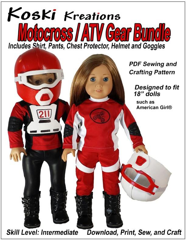 Koski Kreations 18 Inch Modern Motocross / ATV Gear Bundle 18" Doll Clothes Pattern Pixie Faire