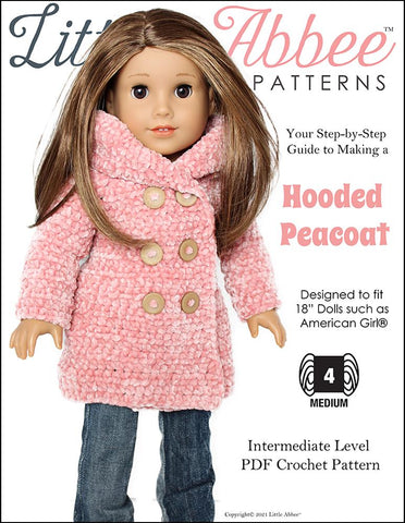 Little Abbee Crochet Hooded Peacoat Crochet Pattern for 18" Dolls Pixie Faire