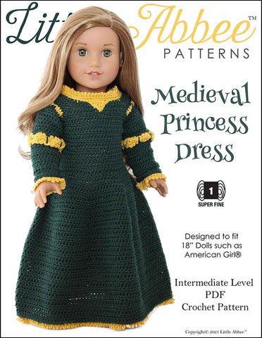 Little Abbee Crochet Medieval Princess Dress Crochet Pattern for 18" Dolls Pixie Faire