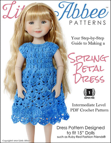 Little Abbee Ruby Red Fashion Friends Spring Petal Dress Crochet Pattern For Ruby Red Fashion Friends Dolls Pixie Faire