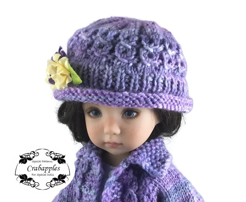 Crabapples Little Darling Eyelet Cable Cardigan and Hat Bundle Knitting Pattern for Little Darling Dolls Pixie Faire
