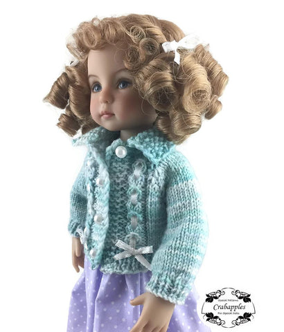 Crabapples Little Darling Eyelet Cable Cardigan Knitting Pattern for Little Darling Dolls Pixie Faire