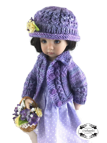 Crabapples Little Darling Eyelet Cable Cardigan and Hat Bundle Knitting Pattern for Little Darling Dolls Pixie Faire