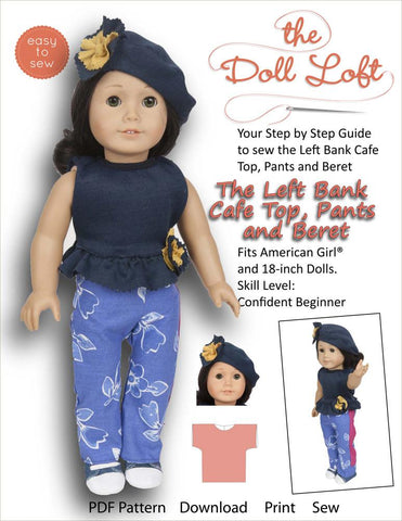 The Doll Loft 18 Inch Modern Left Bank Cafe Top and Pants 18" Doll Clothes Pattern Pixie Faire