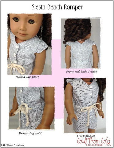 Love From Lola 18 Inch Modern Siesta Beach Romper 18" Doll Clothes Pattern Pixie Faire