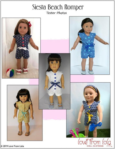 Love From Lola 18 Inch Modern Siesta Beach Romper 18" Doll Clothes Pattern Pixie Faire