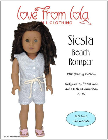 Love From Lola 18 Inch Modern Siesta Beach Romper 18" Doll Clothes Pattern Pixie Faire