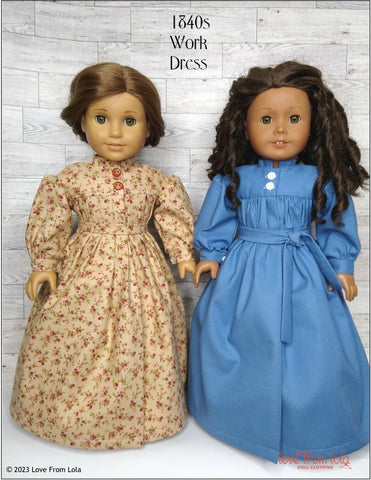 Love From Lola 18 Inch Historical 1840s Work Dress 18" Doll Clothes Pattern Pixie Faire