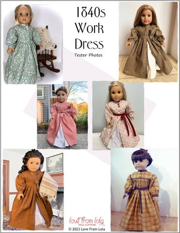 Love From Lola 18 Inch Historical 1840s Work Dress 18" Doll Clothes Pattern Pixie Faire