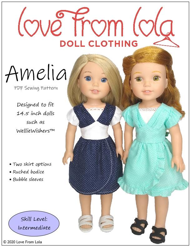 Love From Lola WellieWishers Amelia Dress  14.5" Doll Clothes Pattern Pixie Faire