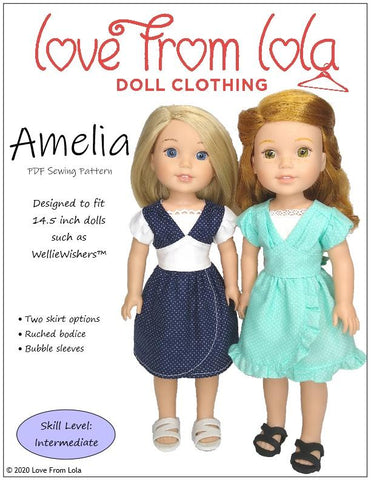 Love From Lola WellieWishers Amelia Dress  14.5" Doll Clothes Pattern Pixie Faire