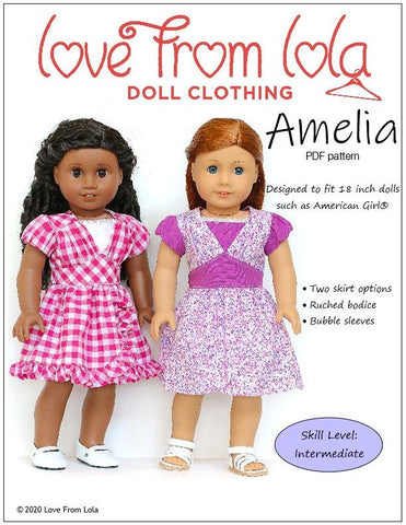 Love From Lola 18 Inch Modern Amelia Dress 18" Doll Clothes Pattern Pixie Faire