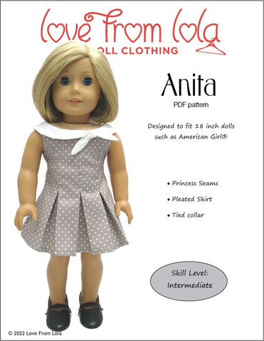 Love From Lola 18 Inch Modern Anita Dress 18" Doll Clothes Pattern Pixie Faire