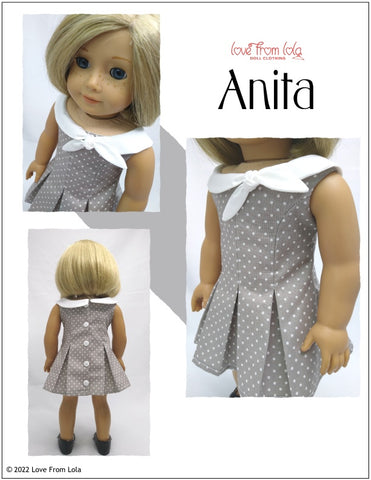 Love From Lola 18 Inch Modern Anita Dress 18" Doll Clothes Pattern Pixie Faire