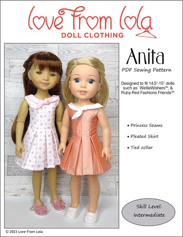 Love From Lola WellieWishers Anita Dress 14.5-15" Doll Clothes Pattern Pixie Faire