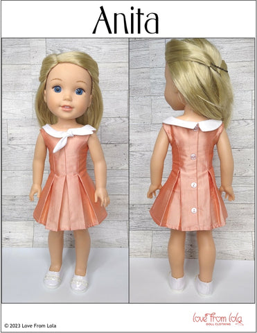 Love From Lola WellieWishers Anita Dress 14.5-15" Doll Clothes Pattern Pixie Faire