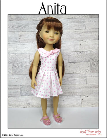 Love From Lola WellieWishers Anita Dress 14.5-15" Doll Clothes Pattern Pixie Faire