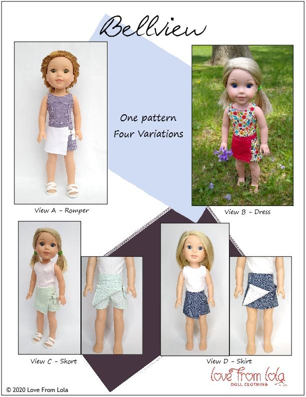 Love From Lola WellieWishers Bellview Dress and Romper 14.5" Doll Clothes Pattern Pixie Faire