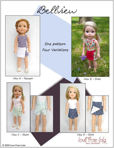 Love From Lola WellieWishers Bellview Dress and Romper 14.5" Doll Clothes Pattern Pixie Faire