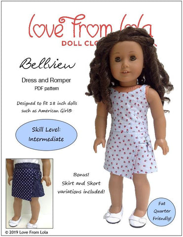Love From Lola 18 Inch Modern Bellview Dress and Romper 18" Doll Clothes Pattern Pixie Faire