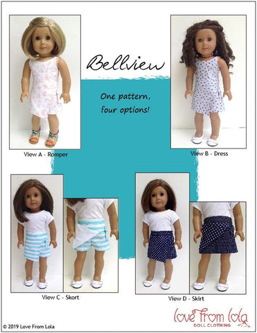 Love From Lola 18 Inch Modern Bellview Dress and Romper 18" Doll Clothes Pattern Pixie Faire