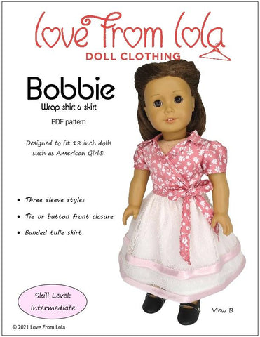 Love From Lola 18 Inch Historical Bobbie Wrap Shirt and Skirt 18" Doll Clothes Pattern Pixie Faire