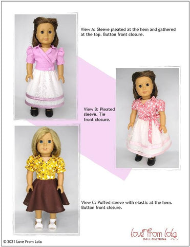 Love From Lola 18 Inch Historical Bobbie Wrap Shirt and Skirt 18" Doll Clothes Pattern Pixie Faire