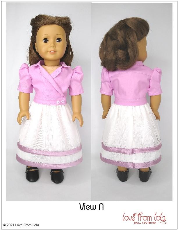 Love From Lola 18 Inch Historical Bobbie Wrap Shirt and Skirt 18" Doll Clothes Pattern Pixie Faire