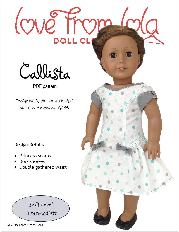 Love From Lola 18 Inch Modern Callista Dress 18" Doll Clothes Pattern Pixie Faire