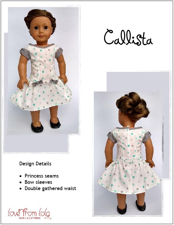 Love From Lola 18 Inch Modern Callista Dress 18" Doll Clothes Pattern Pixie Faire