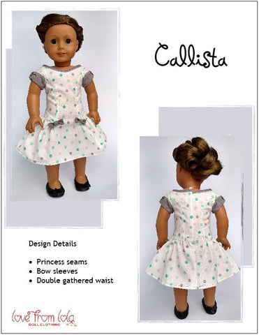 Love From Lola 18 Inch Modern Callista Dress 18" Doll Clothes Pattern Pixie Faire