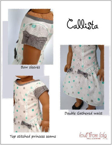 Love From Lola 18 Inch Modern Callista Dress 18" Doll Clothes Pattern Pixie Faire