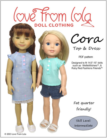 Love From Lola 18 Inch Modern Cora Top and Dress 14.5-15" Doll Clothes Pattern Pixie Faire